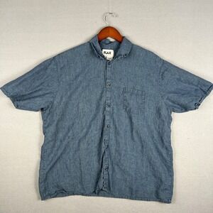 Flax Linen‎ Shirt Mens L Blue Button Up Minimalist Sustainable Natural Beach